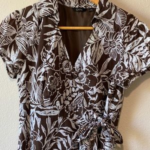 White and brown 🤍🤎floral Wrap Style Dress